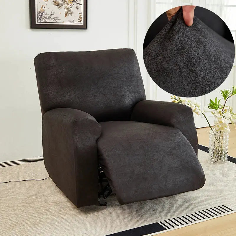 Recliner chair cover in dark gray PU fabric, waterproof and stretchable all-inclusive.