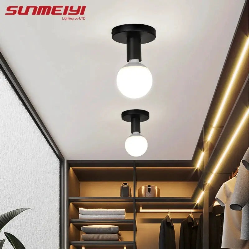 Minimalist black E27 ceiling lights, 2-globe Nordic retro iron fixtures by SunmeiYi Lighting