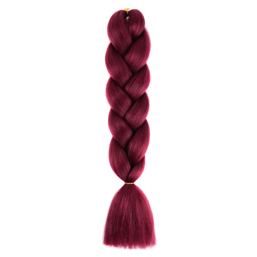 24-inch jumbo braiding hair extension in deep burgundy Afro ombre crochet braid, synthetic.