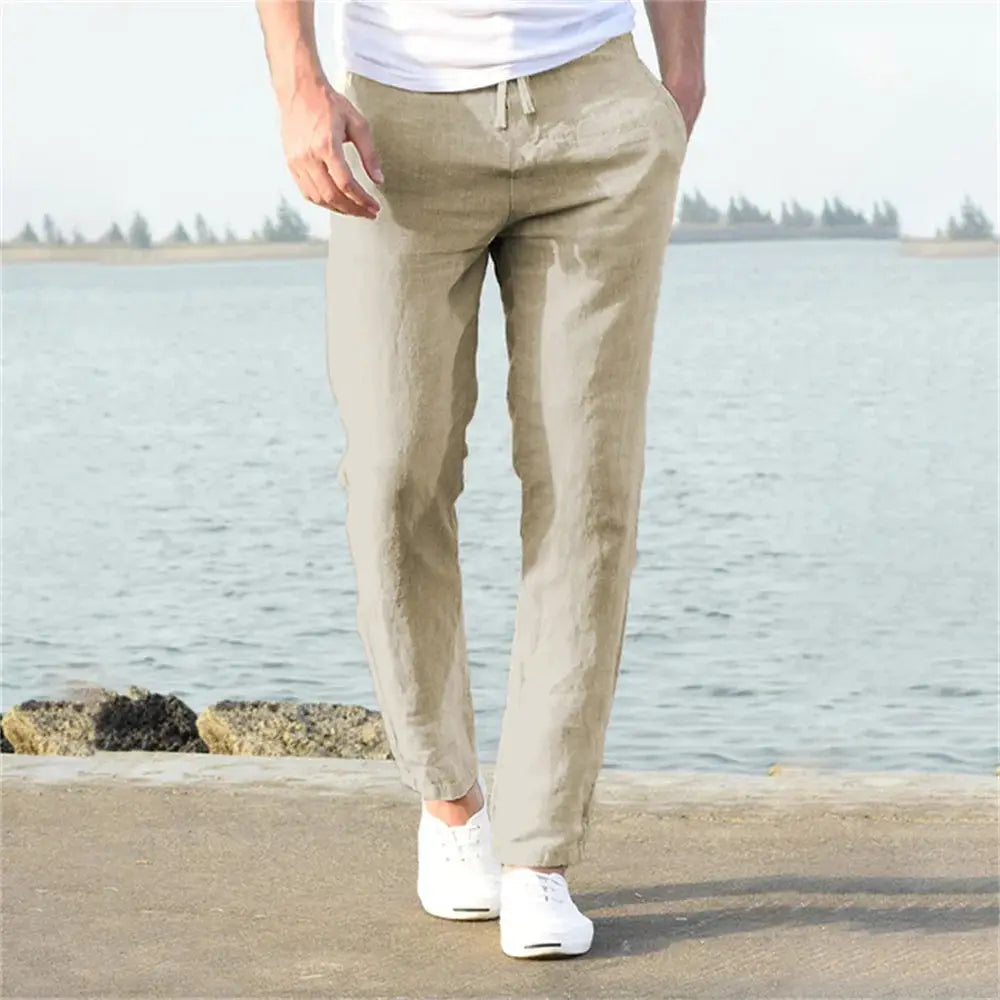 Men's Cotton Linen Pants Breathable Solid Color Trousers for Autumn Streetwear Fitness and Casual S to 3XL