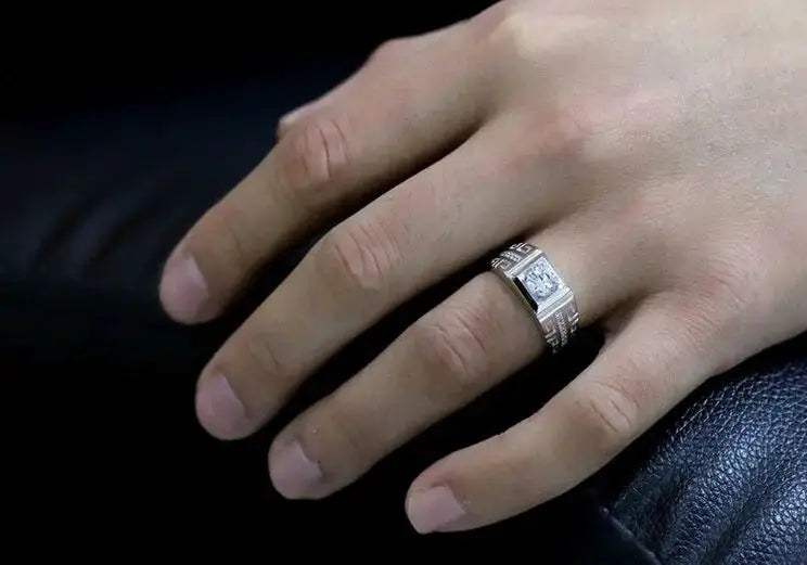 Mens 925 Sterling Silver Ring Crystal Charm Adjustable Size Jewelry Gift For Engagement And Wedding High Quality