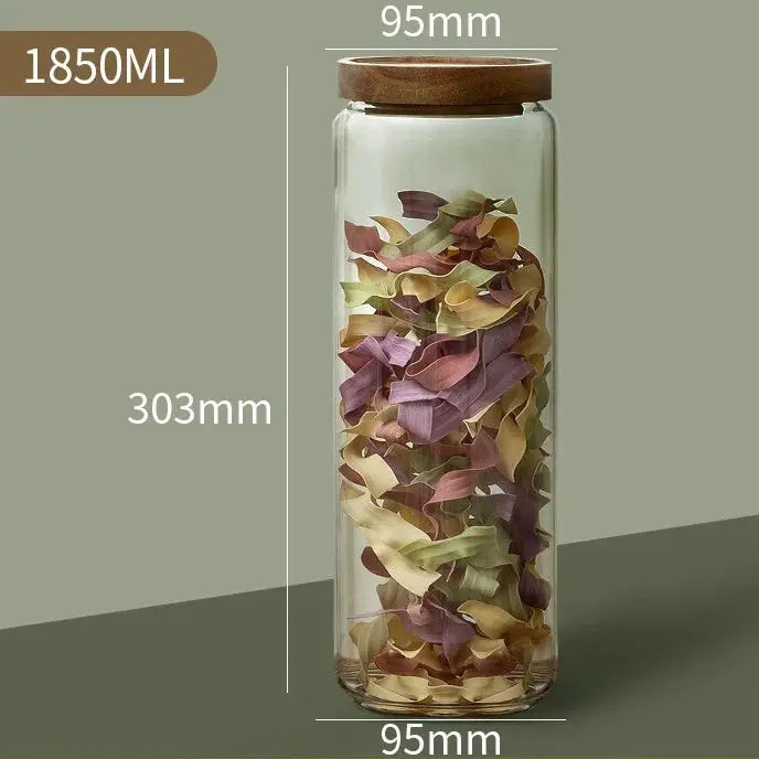 Wood Lid Glass Airtight Canister Set For Kitchen Storage Jars Containers Grains Tea Coffee Beans Candy