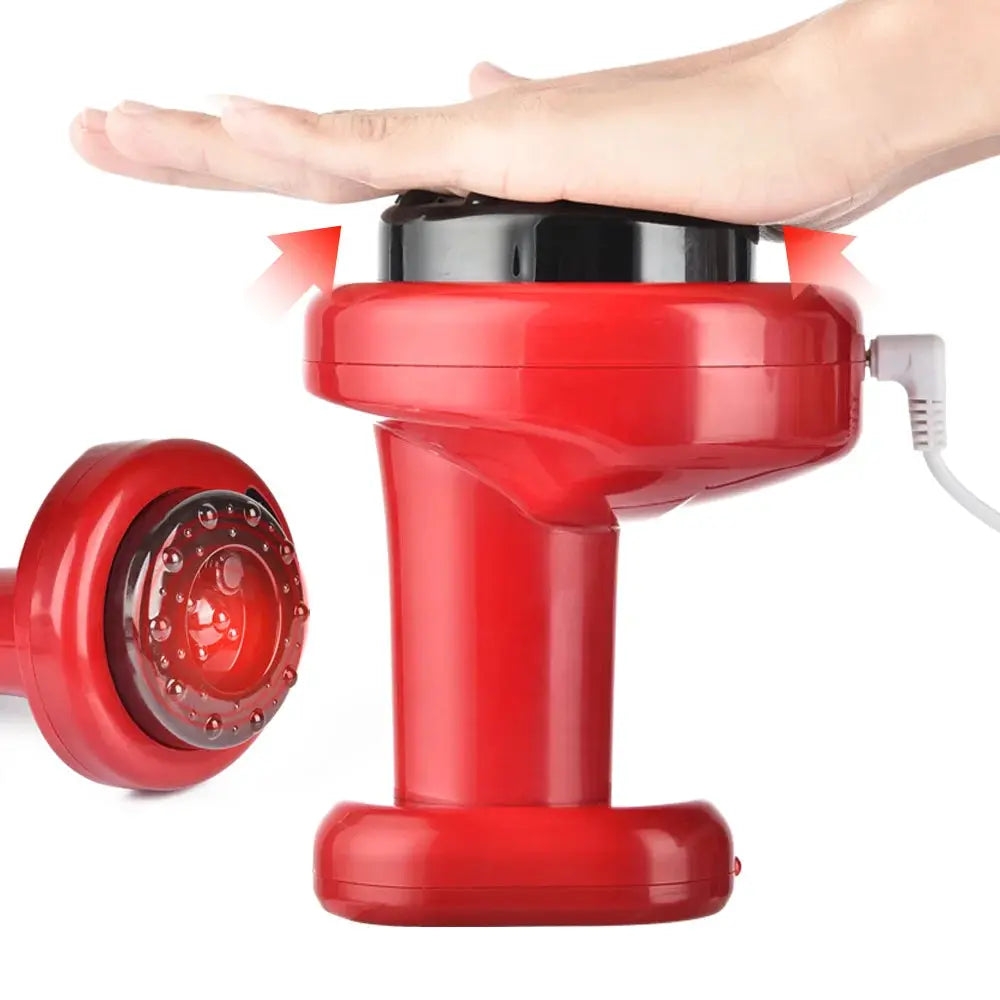 Red electric cupping massage device with suction cup head and handheld massager unit
