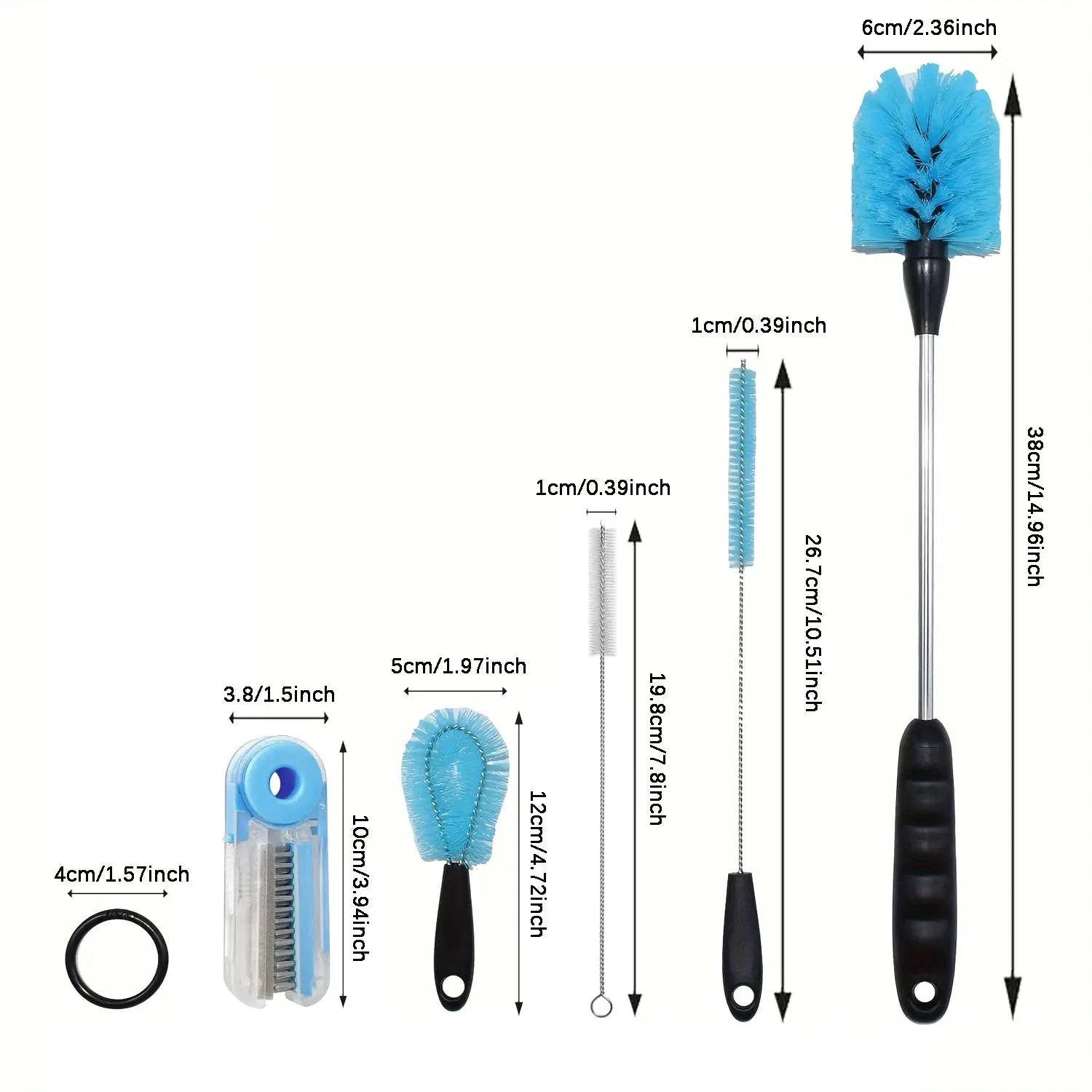 Simples Market 3-in-1 stainless steel water bottle brush set with long handle and blue bristle heads