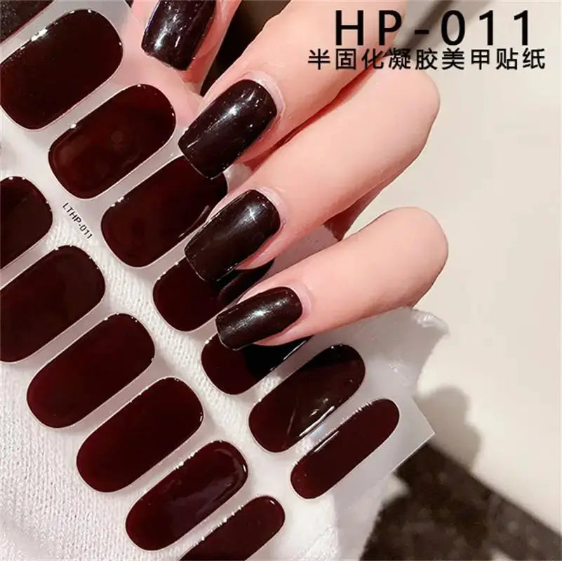 Simples Market HP-01 semi-cured gel nail wraps sheet in dark burgundy, full-cover decals