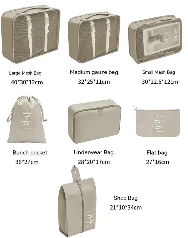 7 To 10 Piece Travel Organizer Set Packing Cubes And Oxford Storage Bags For Luggage Clothes Shoes Wardrobe