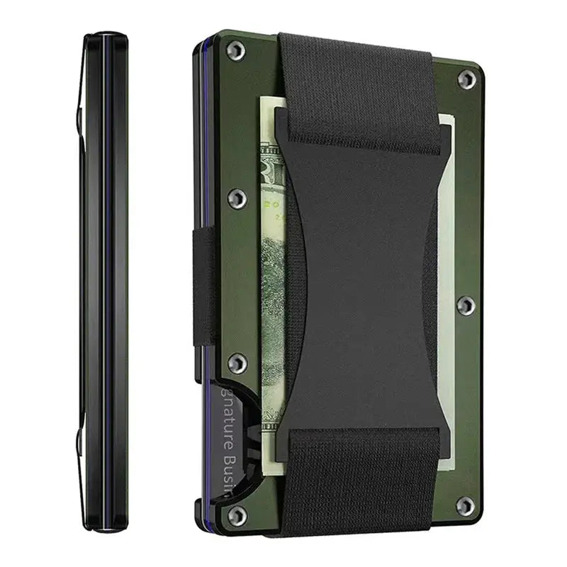 Forged carbon fiber mini slim wallet case organizer for men by Simples Market with elastic money strap and card slots