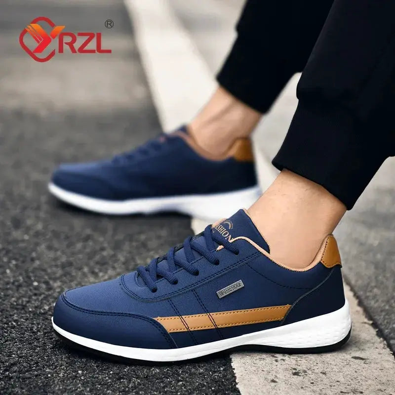 YRZL Mens Spring Autumn Waterproof Walking Sneakers Leather Shoes Non Slip Sports Footwear For Men Casual Tennis