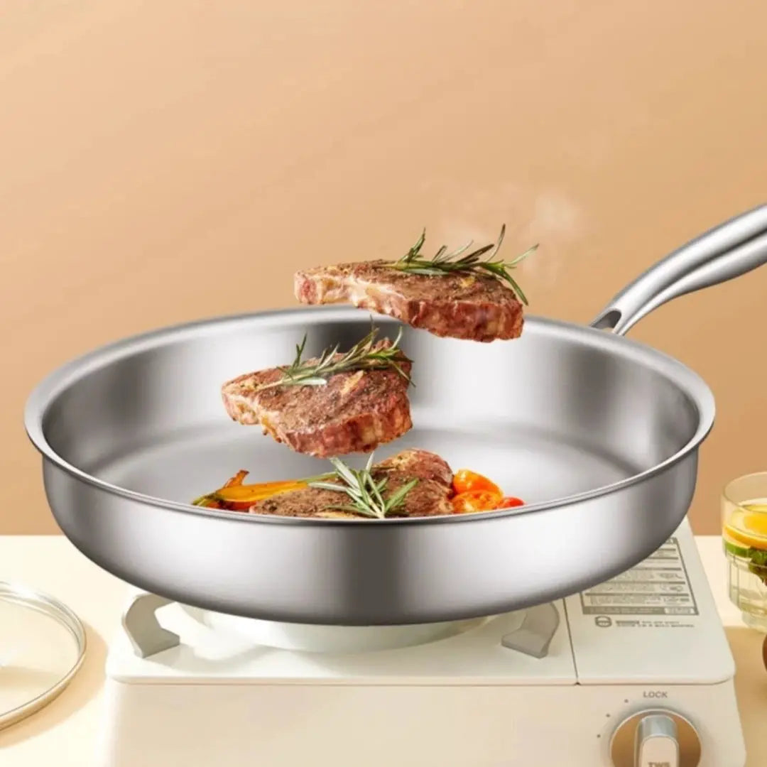 304 Stainless Steel Frying Pan Uncoated Nonstick Surface For Gas Stove And Induction Cooker