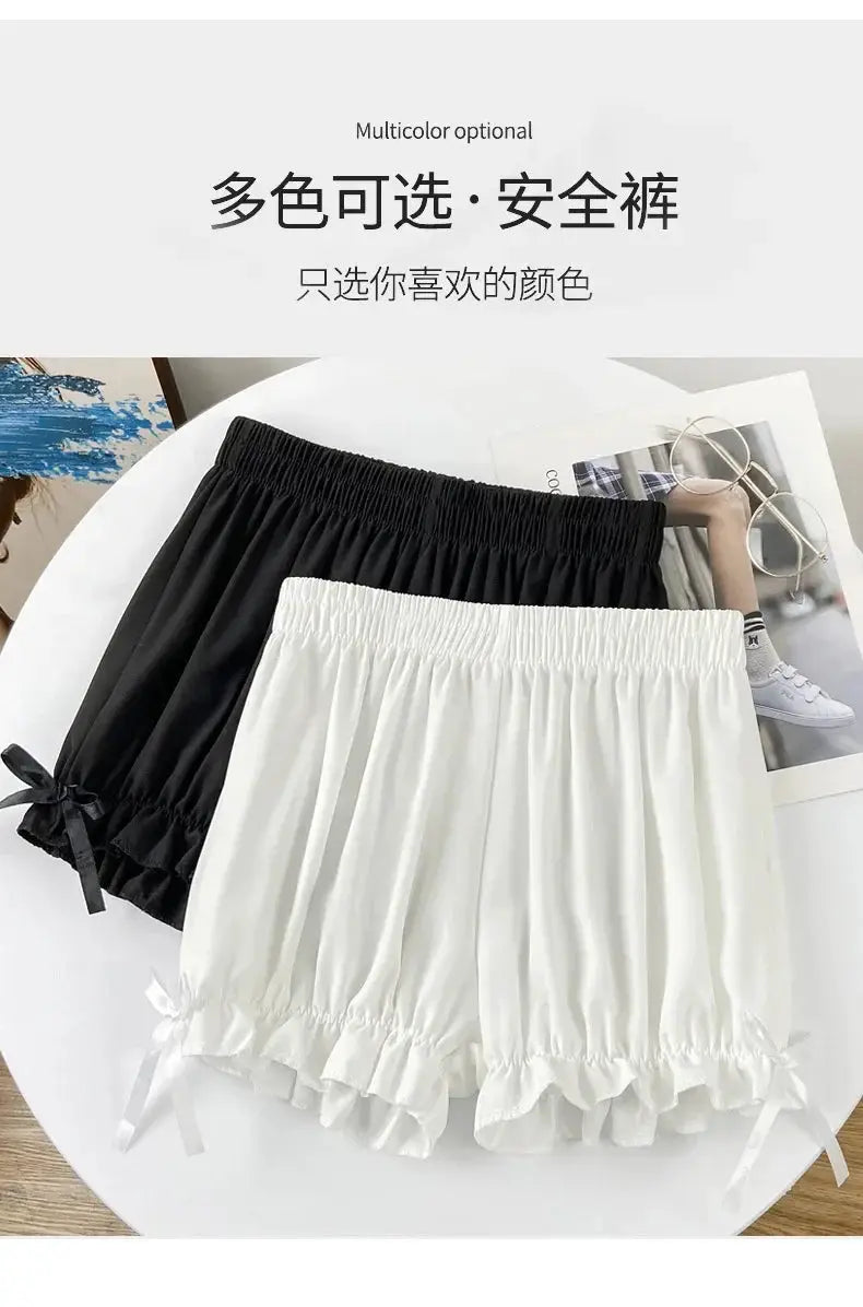 Simples Market women's satin pettipants; black and white, ruffled bloomers (2-pack)