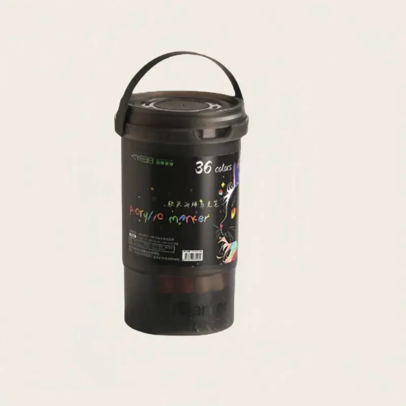 Simples Market bucket-cap soft-head acrylic marker set, 36-color markers in a black bucket with handle