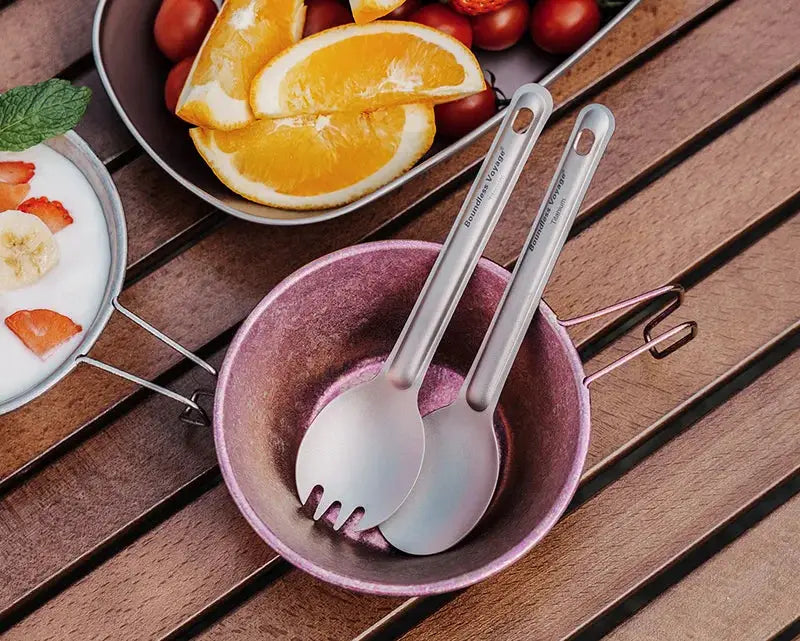 Boundless Voyage titanium cutlery set, 2-piece spoon and spork in silver