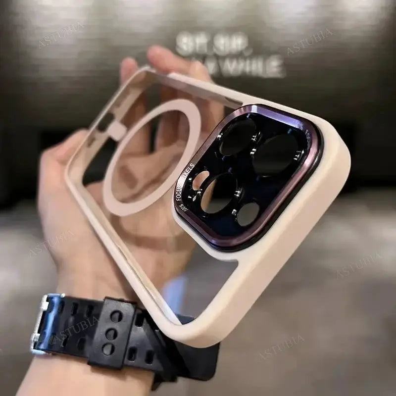 LuxGuard Magnetic Metal Lens Bumper Case For iPhone 11 To 16 Pro Max And 16 Plus Wireless Charging Ready Clear Cover
