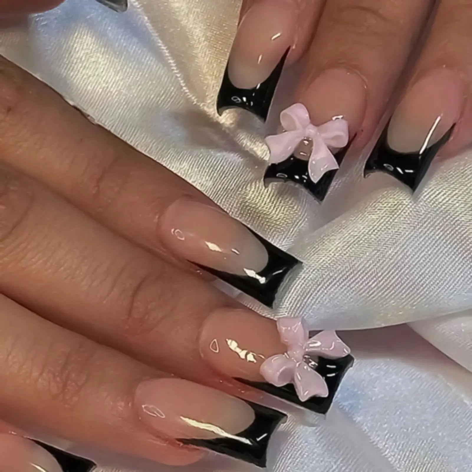 LuxeNail White French Press On Nails 3D Bowknot Full Cover Tips Durable 24Pcs DIY Manicure Set