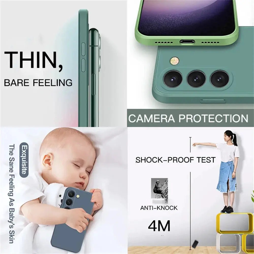 Liquid silicone phone case by Simples Market in green for Samsung Galaxy, slim profile with camera protection