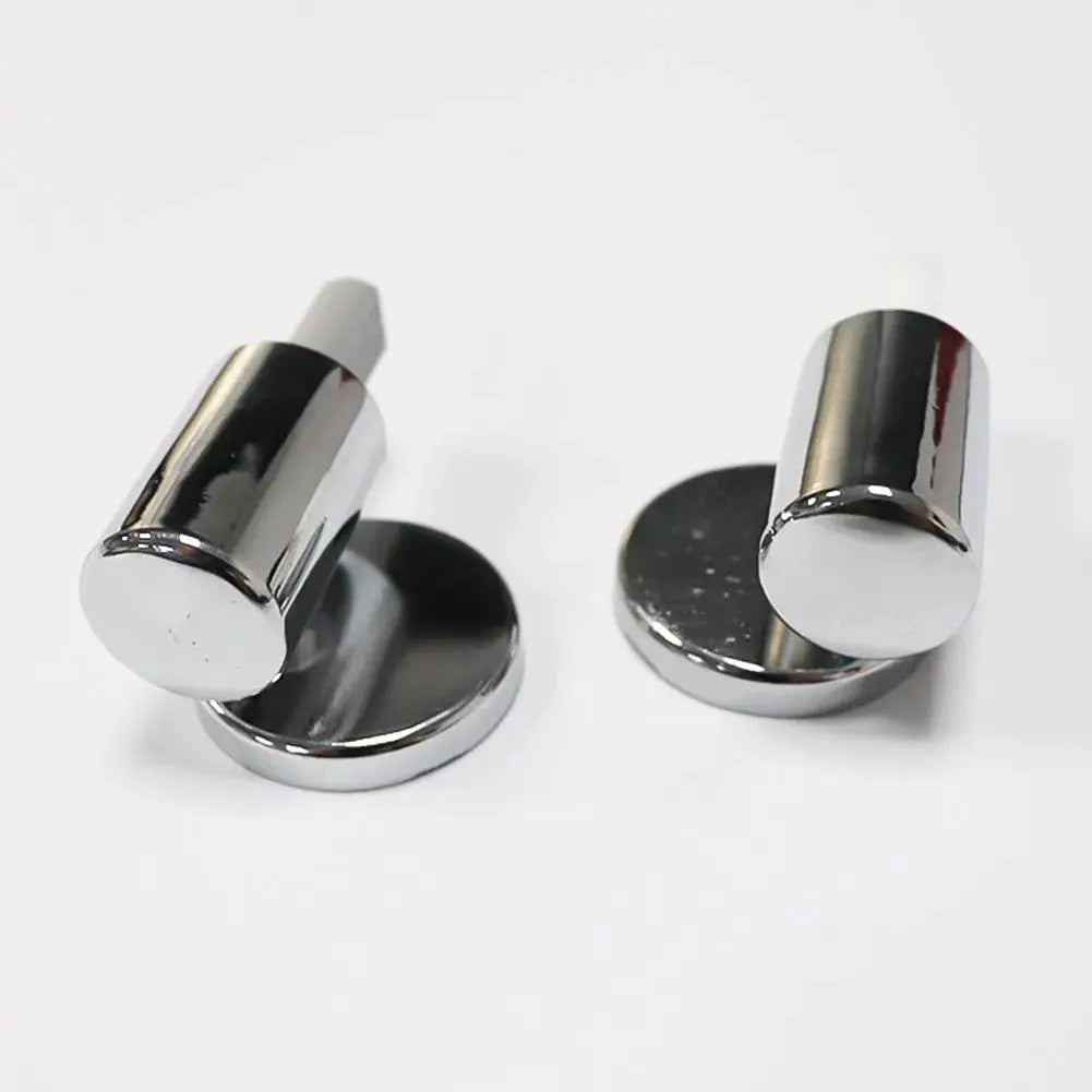 Chrome toilet seat hinge pair with round base plates for bathroom, replacement hardware