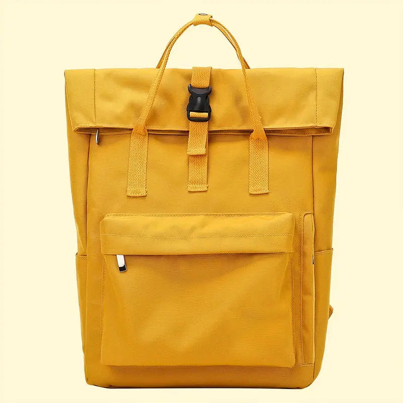 Backpack yellow large-capacity student bag with front pocket and buckle strap