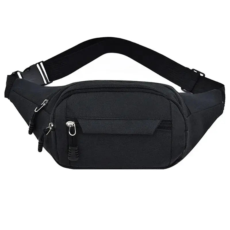 Simples Market black waist bag with multiple zip pockets and adjustable strap, anti-splash wear-resistant.