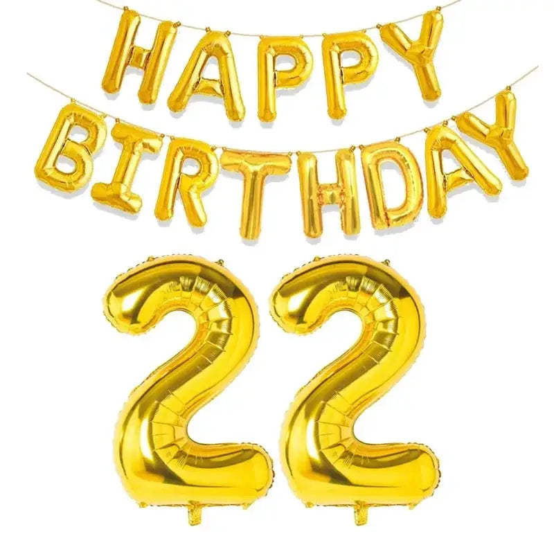 15 Piece Gold Happy Birthday Foil Balloons Set With Numeric Cutouts For Milestone Ages 10 To 60 Kids And Adults