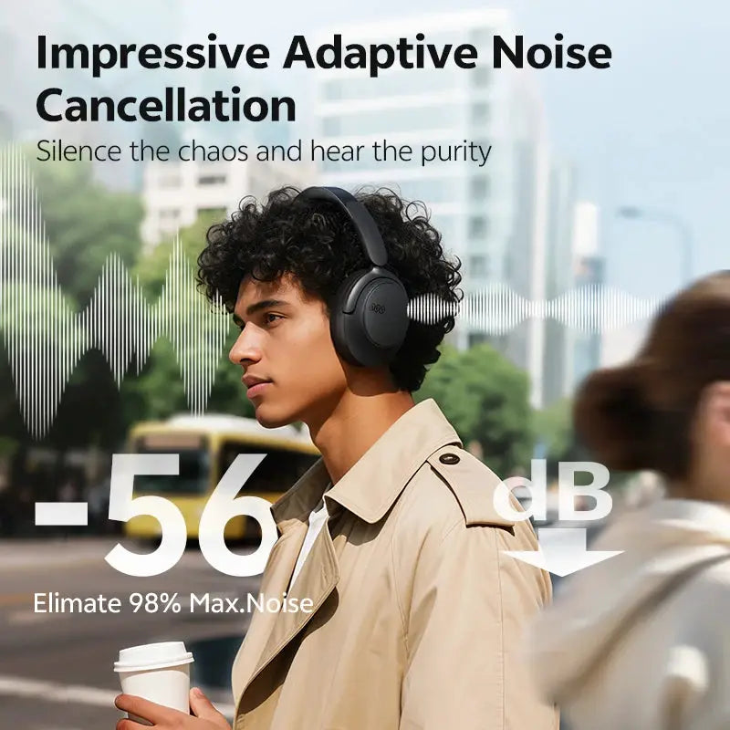 QCY H3S over-ear wireless headphones with 56dB adaptive ANC, black LDAC Hi-Res sound