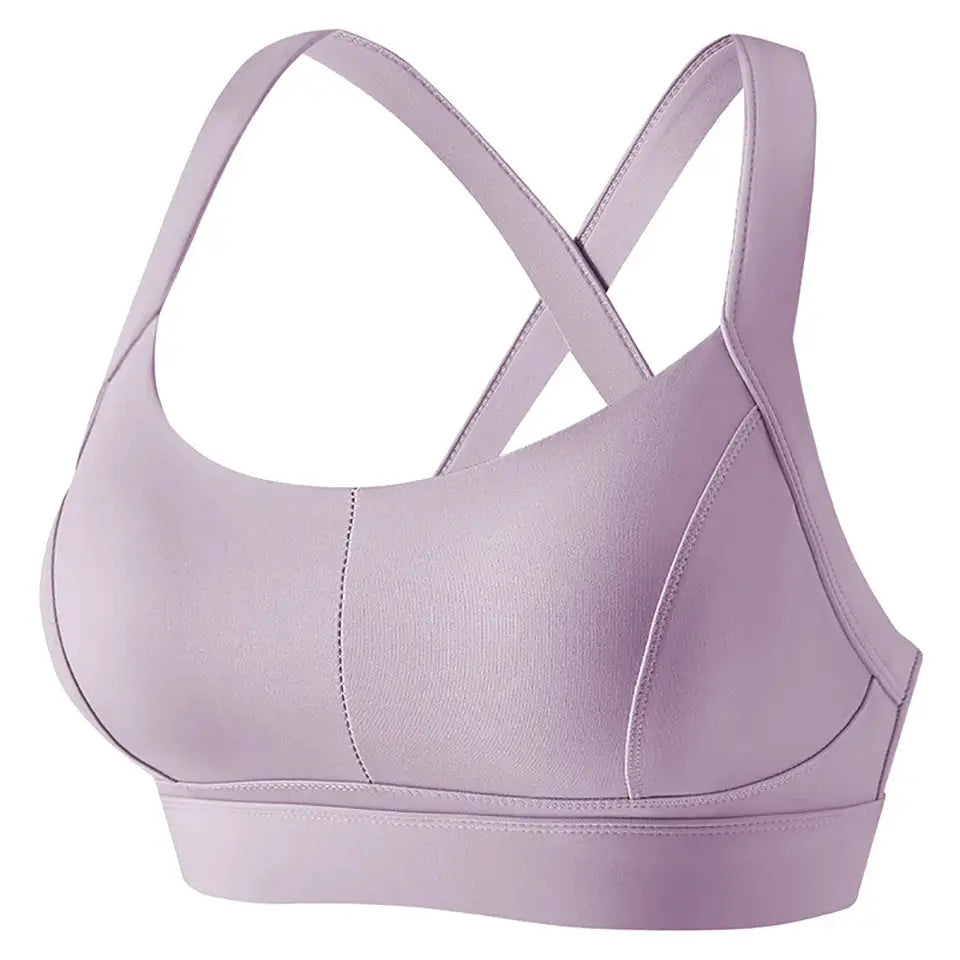 Simples Market women high-impact sports bra, lavender criss-cross back, padded workout top