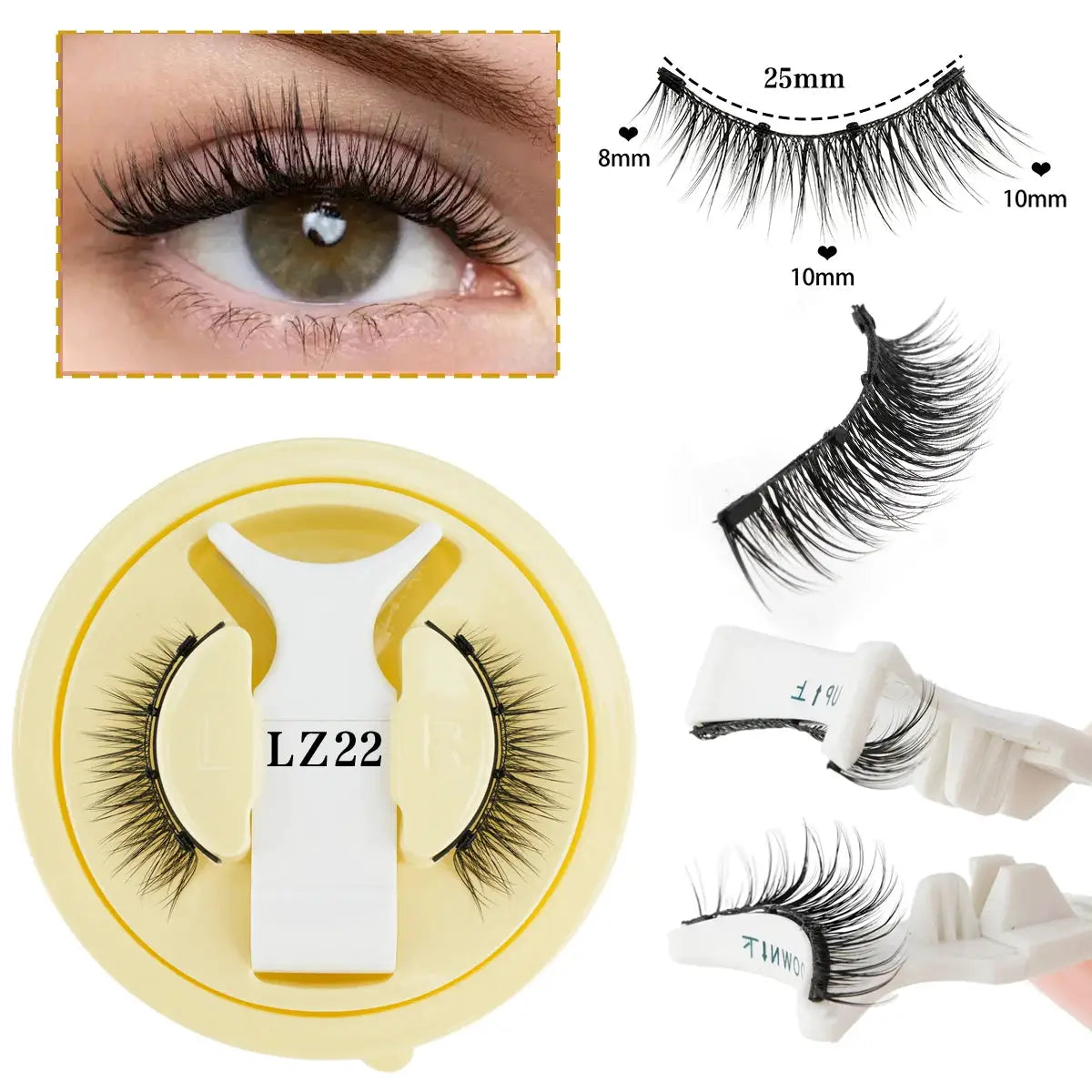 Magnetic Eyelashes Half Pair Handmade 3D Mink Reusable False Eyelashes Set Natural Long Look With Tweezers Tool
