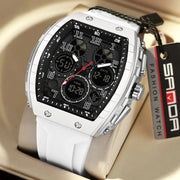 SANDA Tonneau Dial Digital Watch for Men Military Sport Dual Time Analog Digital LED Waterproof Wrist Clock
