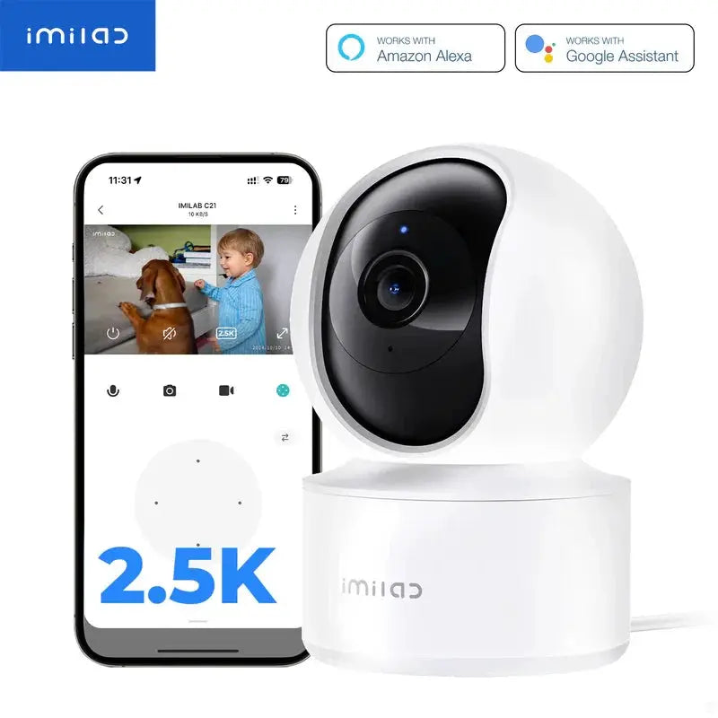 IMILAB Baby Monitor Indoor Camera by Simples Market, white, 360° PTZ, AI detection, 2.5K, 2-way audio