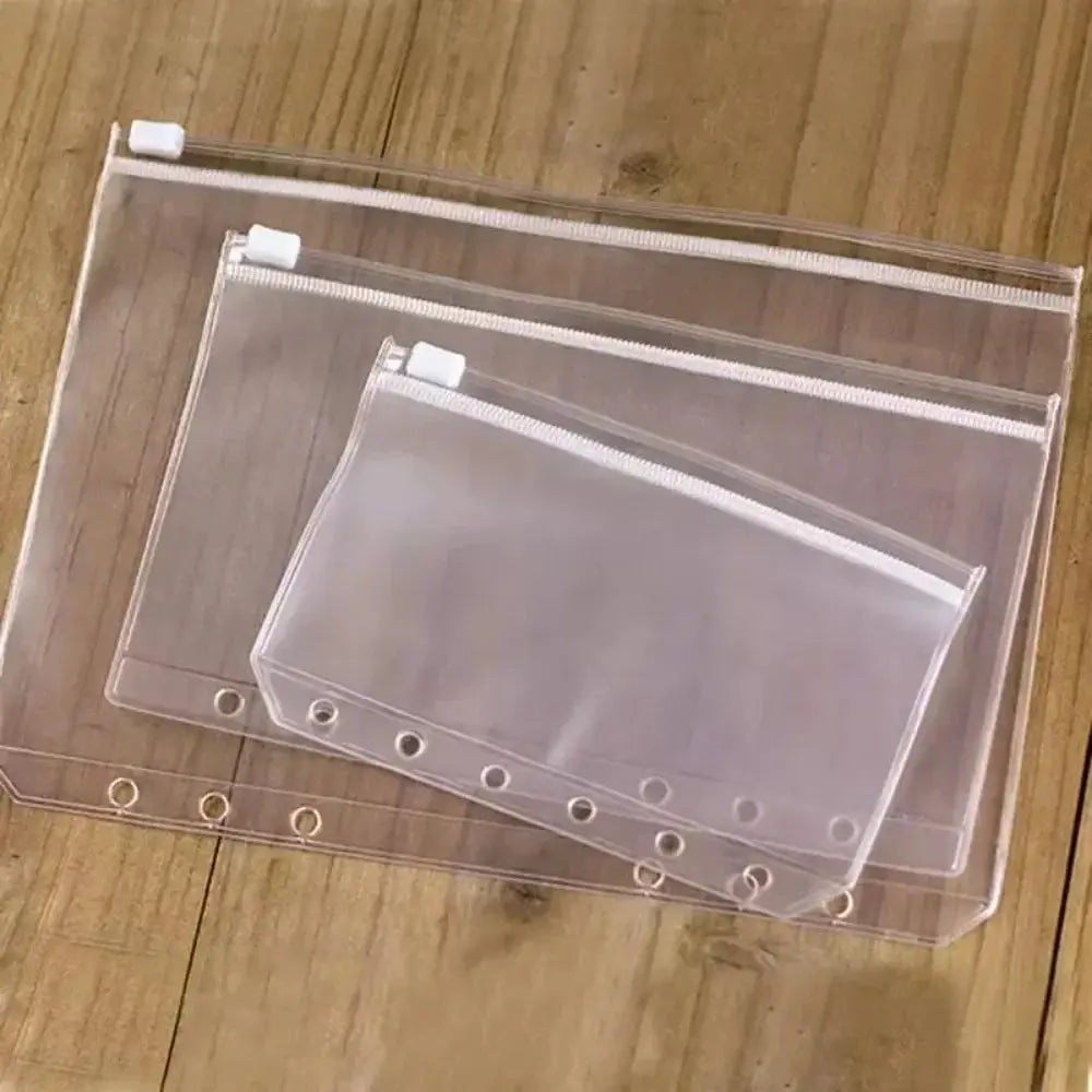 10-piece clear PVC zipper binder pockets for A5/A6/A7, by Simples Market, fits 6-ring notebooks, waterproof