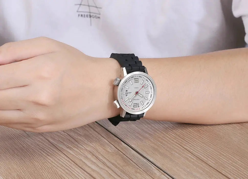 BERNY diver automatic watch for men by Simples Market, 20ATM, sapphire crystal, silver dial, black silicone strap