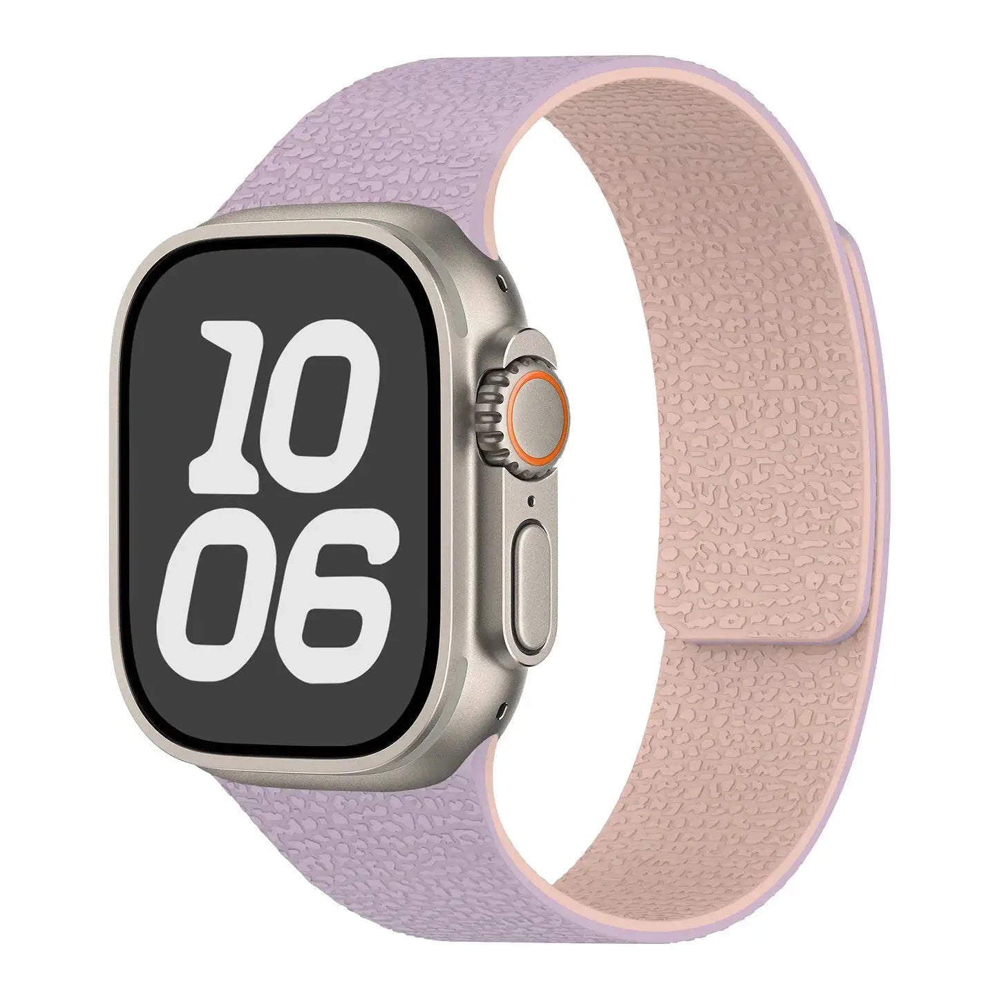 Silicone magnetic Apple Watch strap in lavender with pink inner side by Simples Market