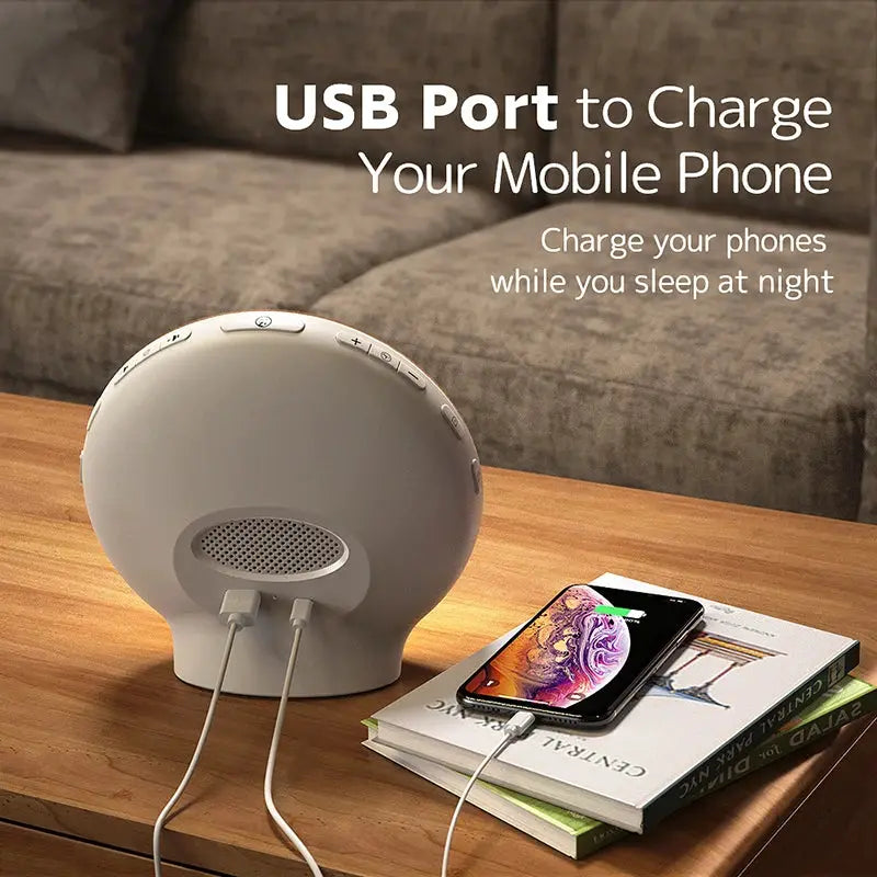 Sunrise alarm clock with USB charging port, round white wake-up light by Simples Market