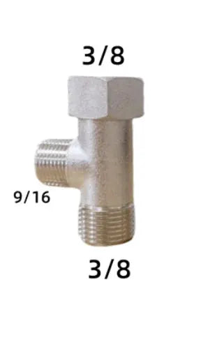 Simples Market brass T valve adapter with 3/8 in x 3/8 in x 9/16 in ports for toilet and bidet fittings