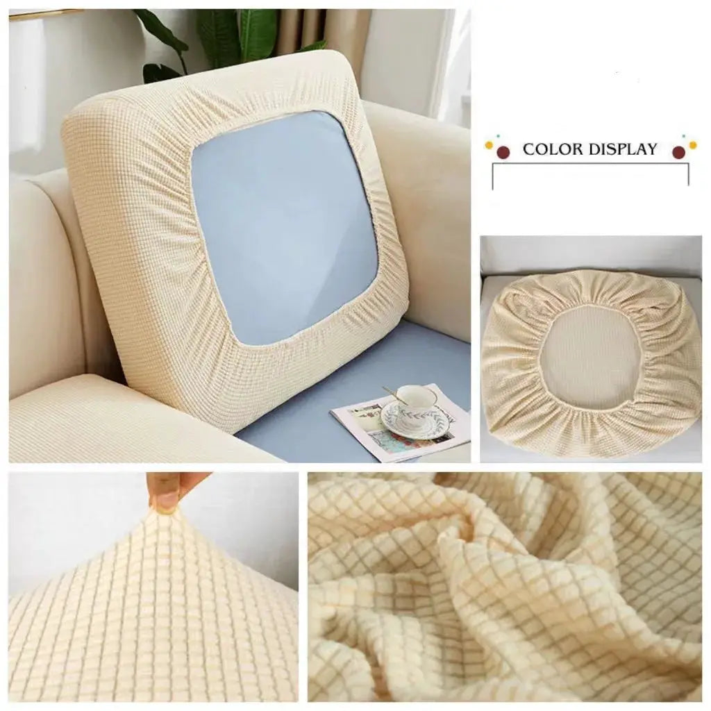 Simples Market thickened elastic beige sofa cushion cover; solid color textured fabric, removable slipcover