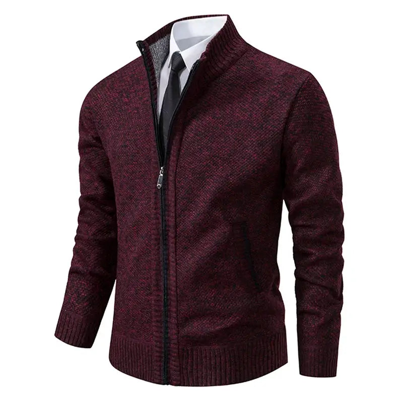 Mens Autumn Winter Solid Color Casual Sports Coat Stand Collar Fleece Lined Zipper Cardigan Warm