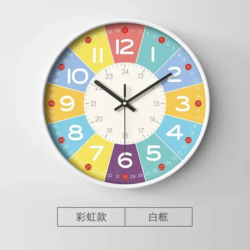 Simples Market silent non-ticking teaching time clock for kids, 8-inch rainbow colored analog wall clock