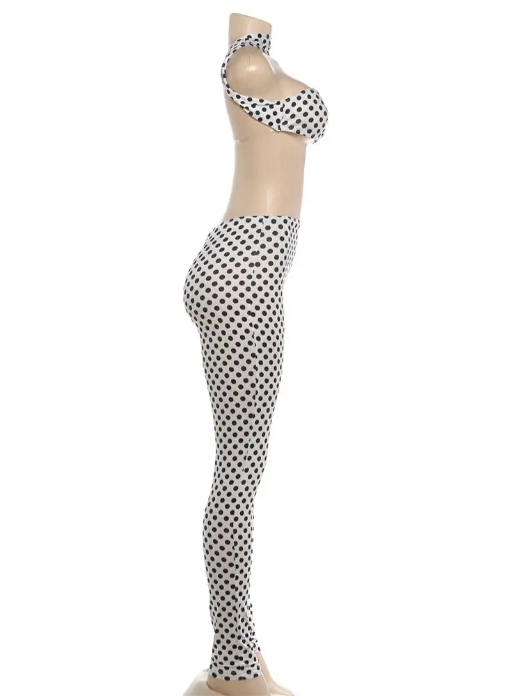 Nibber Hottie Women Dot Print 2 Piece Tracksuit Backless Halter