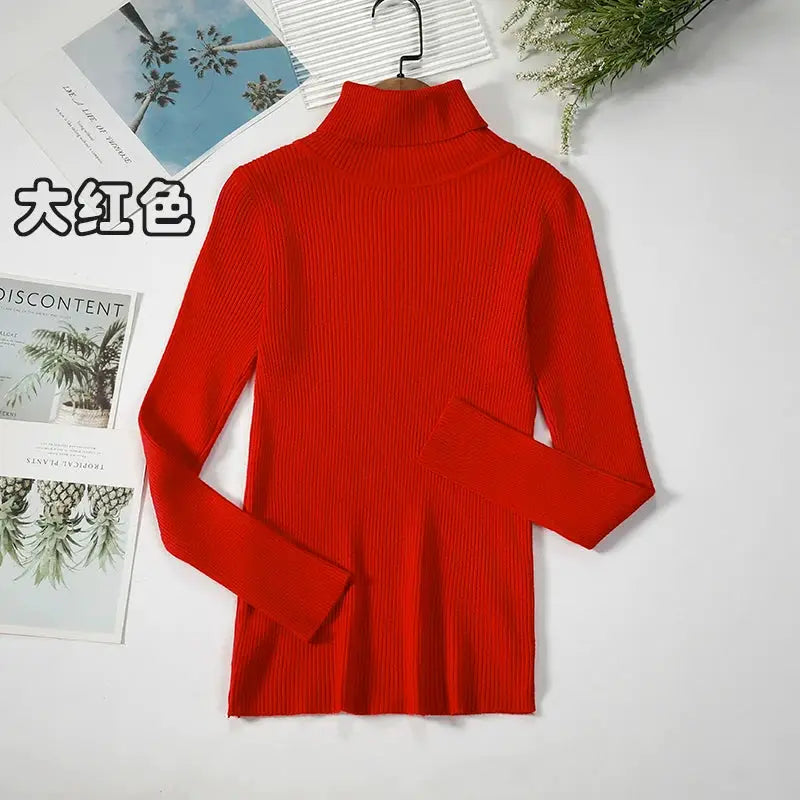 Women Turtleneck Sweater Slim Fit Elastic Knit Acrylic Cotton Blend Medium Stretch Solid Black