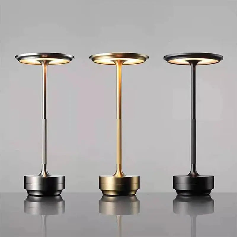 Wireless Decorative Table Lamp trio in silver, gold and black with touch infinitely dimmable, rechargeable