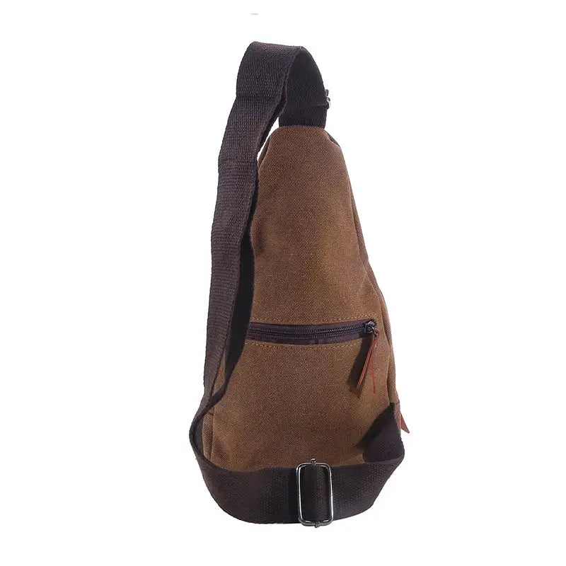 New Mens Vintage Canvas Satchel Shoulder Sling Chest Pack in brown with zip pocket and dark strap
