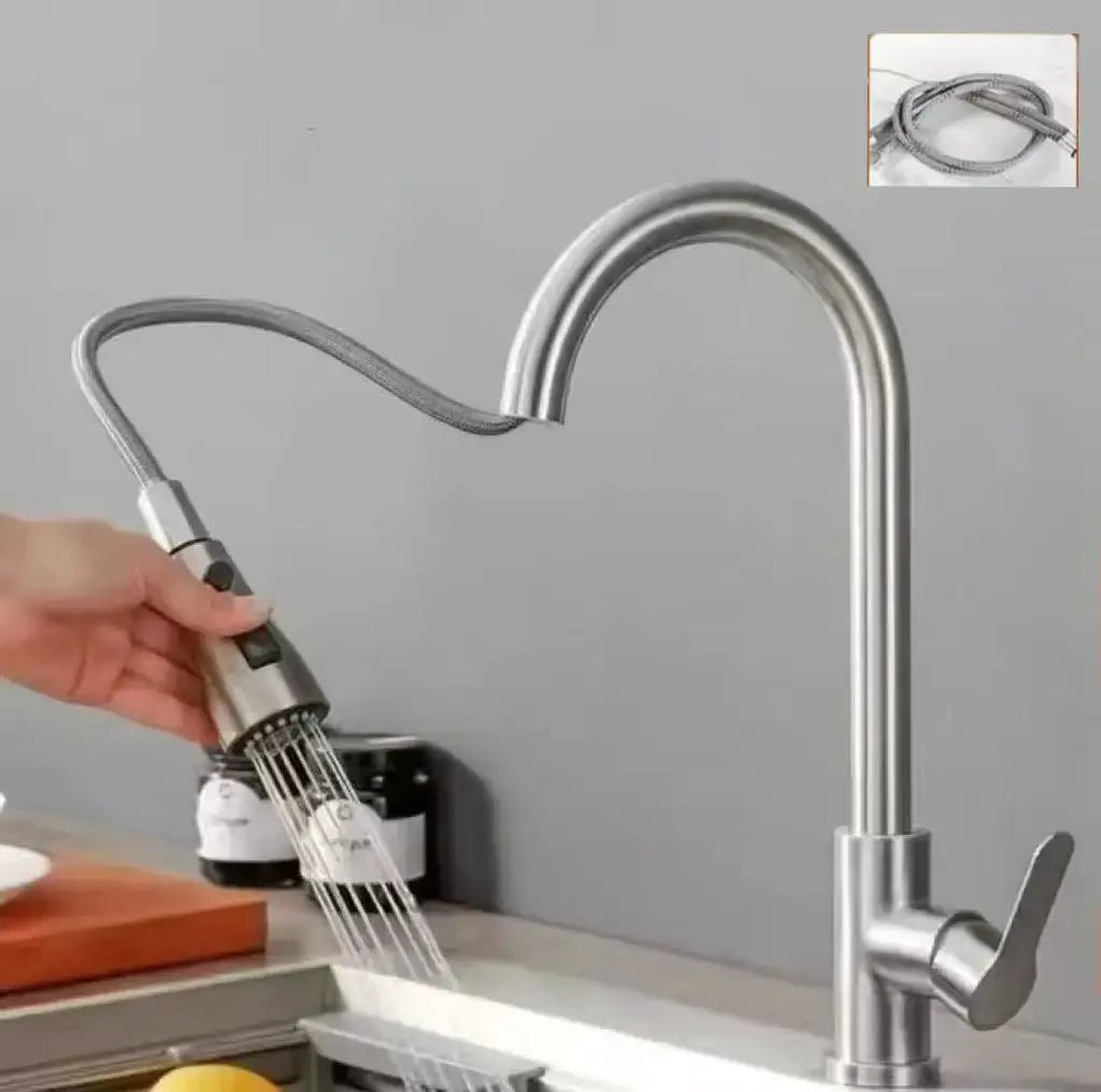 Kitchen faucet with pull-out spray head, single-hole, chrome/black finish, Simples Market.