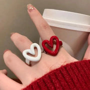 LATS White Red Enamel Heart Ring For Women And Girls Geometric Dripping Oil Y2K Opening Ring Jewelry Gift Wholesale