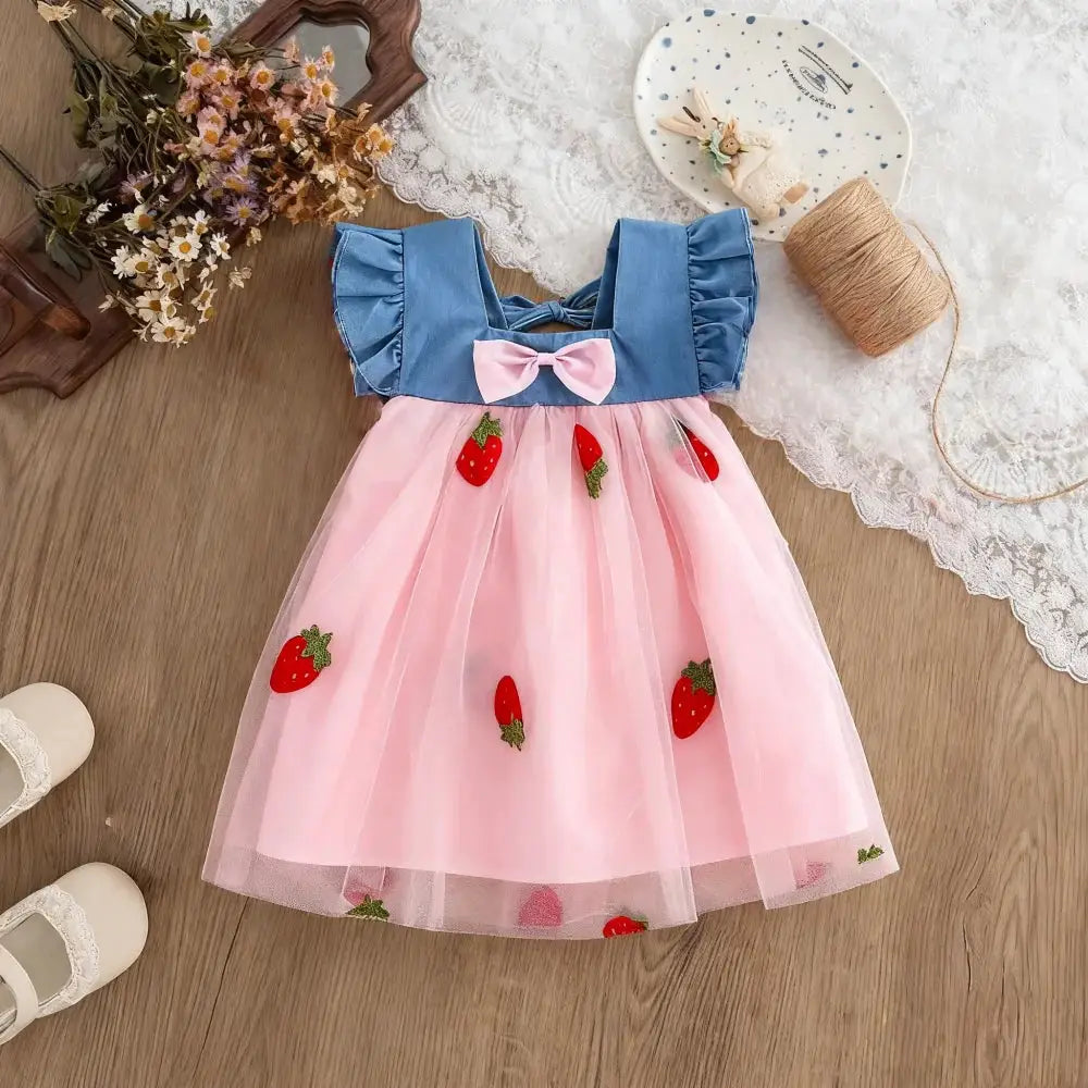 Baby Girl Dress Summer Cherry Mesh Beach Outfit 0 To 1 Years Cotton Comfortable Cute Clothes