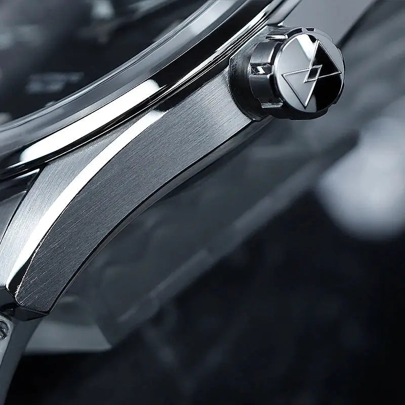 Cronos men’s watch; stainless steel 39mm case with brushed finish and crown logo detail