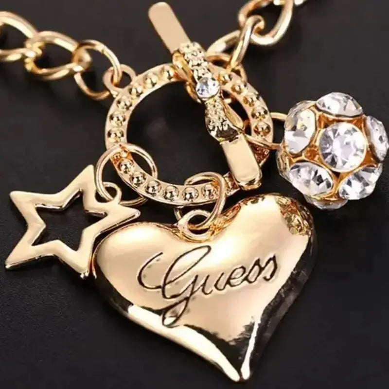 Big Heart Charm Hollow Out Star Fire Ball Bracelet for Women Imitation Pearl Cute Charm Lock Closure Ins Jewelry