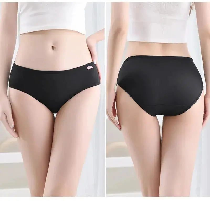 Simples Market women's cotton panties, black breathable plus-size briefs; front and back views