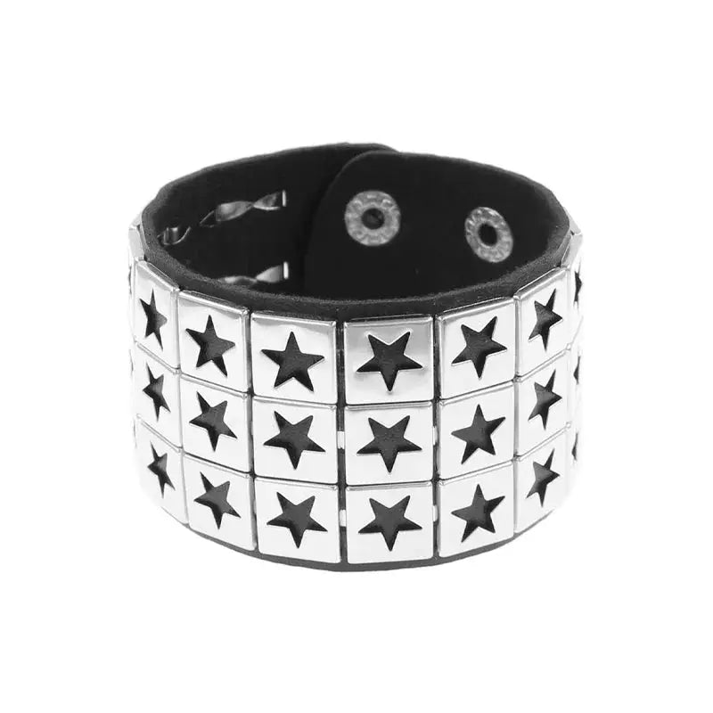 Punk Fashion Black Leather Cuff Bracelet with Metal Rivets and Studs for Men and Women Rock Gothic Jewelry 2024