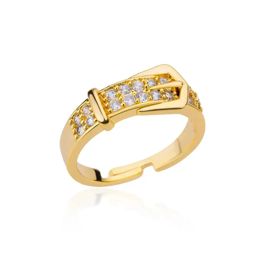 Stainless Steel Belt Ring For Women Zircon Adjustable Belt Finger Ring Geometric Wedding Aesthetic Jewelry Gift