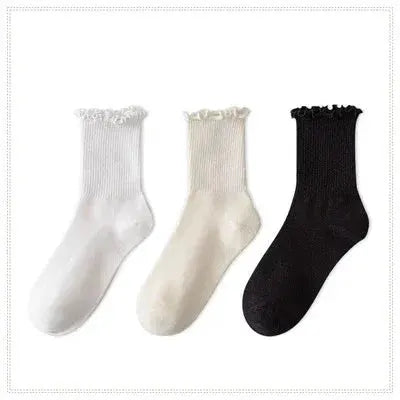Cotton Ruffles Ankle Socks For Women Lolita Kawaii Korean Style Spring Black White 1 3 5 Pairs