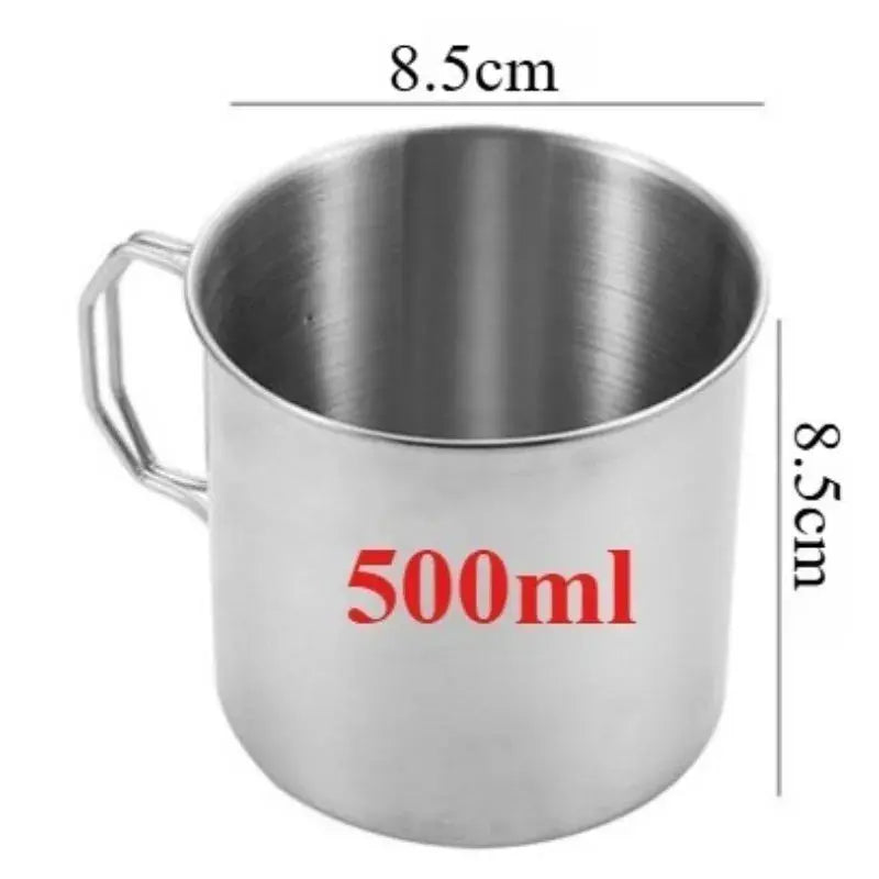 Simples Market stainless steel camping cup, 500ml capacity with foldable handle outdoor drinkware